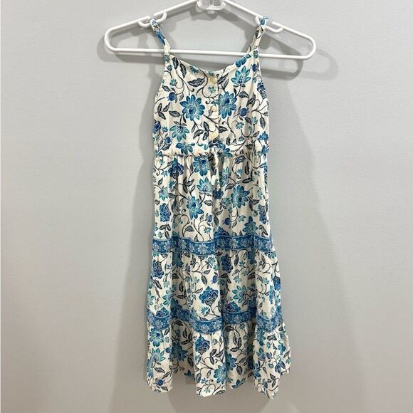 Old Navy girls white and blue floral cotton tiered boho midi sundress size small - Picture 1 of 6